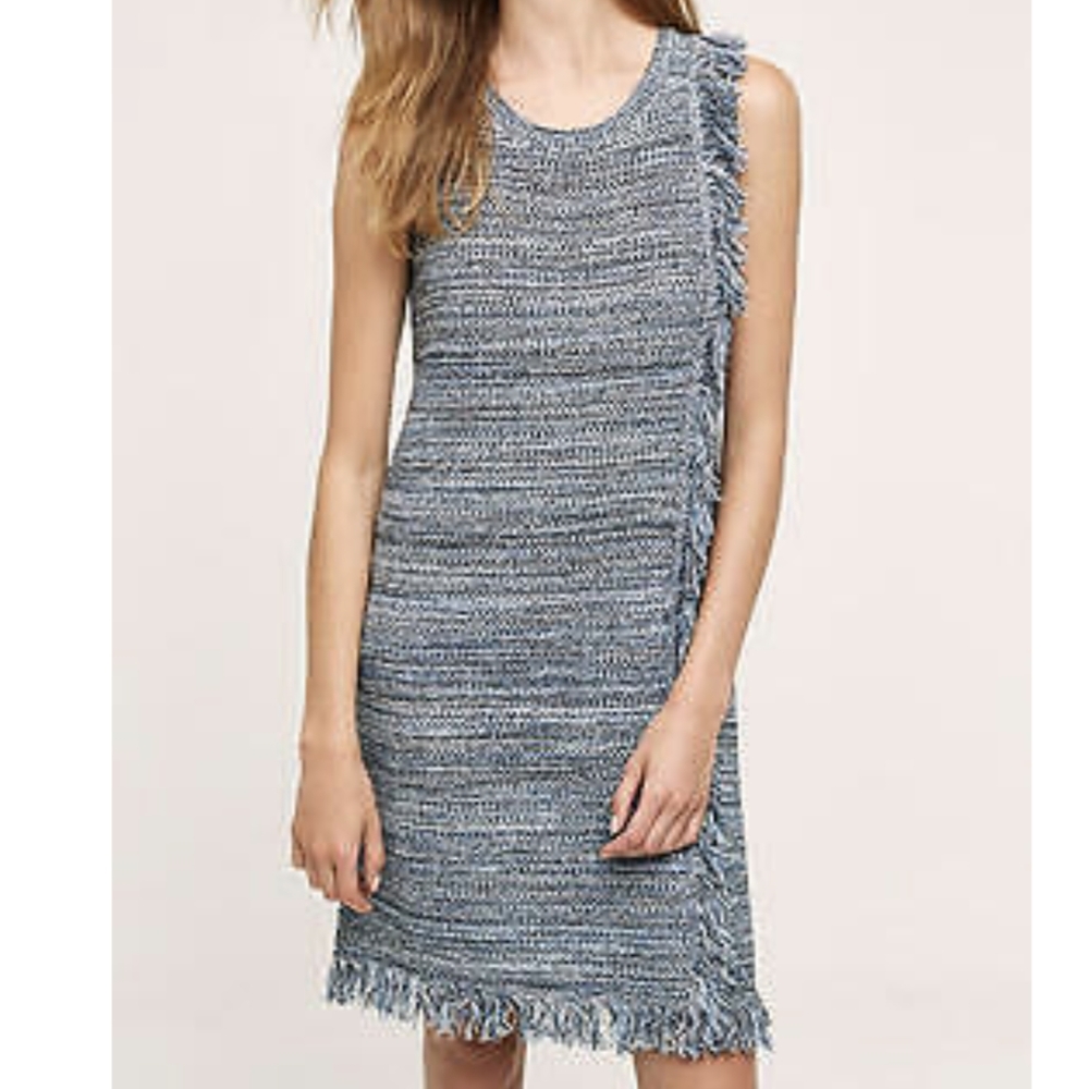 Anthropologie Holding Horses blue sleeveless fringe sweater dress